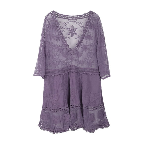 Odeerbi Cover Ups for Women 2024 Swimsuit Cover Ups V Neck Loose Beach Bikini Bathing Suit Sunscreen Shirt Cover Up Purple