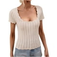 thumbnail image 1 of Odeerbi Crochet Tops for Women 2024 Fashion Short Sleeve Round Neck Solid Color Loose Blouse Knitted Sweater Khaki, 1 of 5