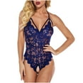 thumbnail image 1 of Odeerbi Crotchless Lingerie Bodysuit for Women 2025 Lace Hollow Out Jumpsuit Pajamas Sexy Underwear Rompers Blue, 1 of 9