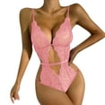 thumbnail image 1 of Odeerbi Crotchless Lingerie Bodysuit for Women 2025 Sexy Lace Open Crotch Hollow Out Attractive Babydoll Underwear Sleepwear Jumpsuit Pajamas Pink, 1 of 5
