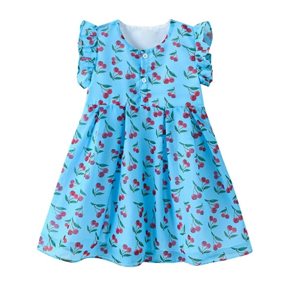 Odeerbi Cute Dresses For Girls Toddler Kids Baby Girls 2025 Fashion Cute Sleeveless Sweet Cartoon Print Ruffle Dress Blue