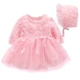 thumbnail image 1 of Odeerbi Cute Princess Tulle Dresses For Girls Newborn Toddler Baby Clothes 2025 Long Sleeve Embroidery Lace Mesh Dress Hat Set Pink, 1 of 7