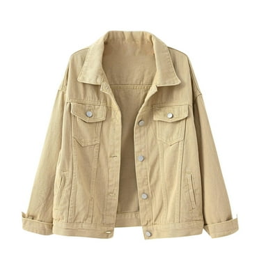 Odeerbi Denim Jacket For Women Spring And Autumn Coats Warm Solid 2025 Long Sleeve Denim Jacket Outerwear Pink Refer to Size Chart In Description