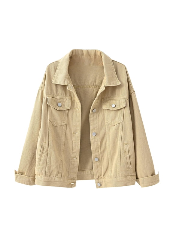 Denim Jacket For Women Spring And Autumn Coats Warm Solid 2025 Long Sleeve Denim Jacket Outerwear Pink Refer to Size Chart In Description