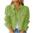 thumbnail image 1 of Odeerbi Denim Jacket for Women Coat Fashion 2025 Casual Pockets Long Sleeve Tops Jacket Denim Outwear Green, 1 of 6