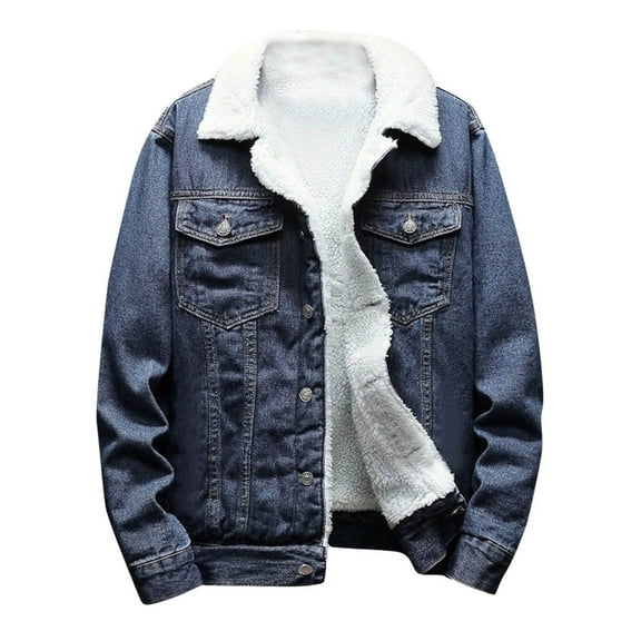 Odeerbi Denim Jackets Outwear for Men 2025 Casual Denim Jacket And Velvet Stand Collar Single Breasted Jacket Coat Dark Blue