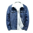 thumbnail image 1 of Odeerbi Denim Jackets Outwear for Men 2025 Casual Solid Thick Denim Jacket Plus Fleece Turndown Jacket Pocket Coat Dark Blue, 1 of 9
