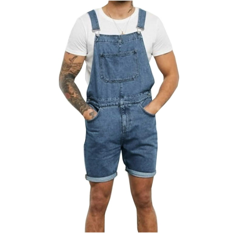 Odeerbi Denim Overall Shorts for Men 2024 Casual Fashion Solid