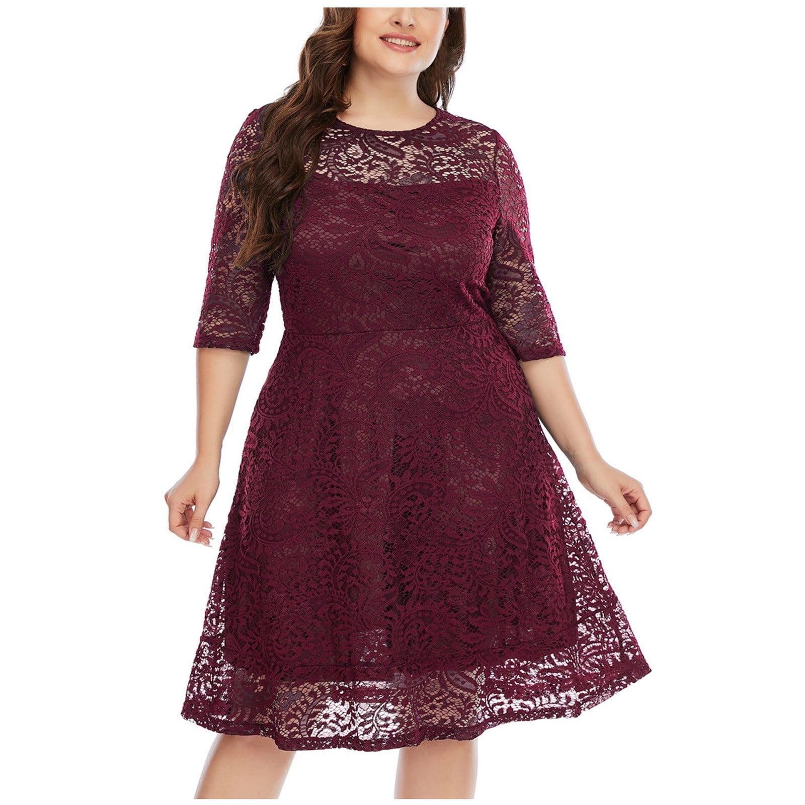 princess polly baby blue dress Cute Wine Red Lace Dress - Shift Dress - Short Sleeve Dress main image 1
