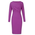 thumbnail image 1 of Odeerbi Dresses For Women 2025 Long Sleeve Dress Solid Slim Hip Wrap Round Neck Dress Purple, 1 of 5