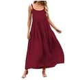 thumbnail image 1 of Odeerbi Dresses For Women Maxi Dress Boho Dress 2025 Casual Floral Round Neck Sleeveless Beach Tiered Sundress Long Swing Dress Burgundy, 1 of 9
