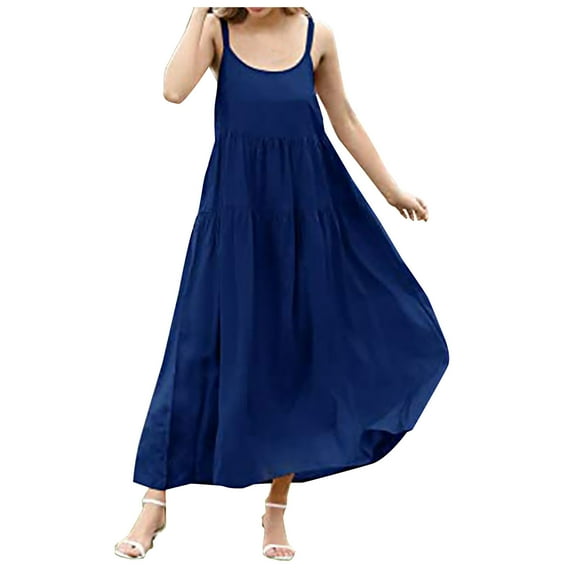 Odeerbi Dresses For Women Maxi Dress Boho Dress 2025 Casual Floral Round Neck Sleeveless Beach Tiered Sundress Long Swing Dress Burgundy