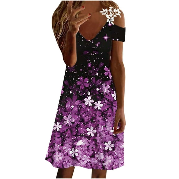 Odeerbi Dresses For Women Off The Shoulder Dresses 2025 Casual Slimming Draw Back Solid Short Sleeves V-Neck Lace Dress Hot Pink