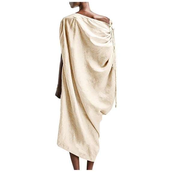 Odeerbi Dresses for Women 2024 Casual Dresses Solid Color Jumpsuit Short Skirt Erogenous Off Shoulder Waist Sleeveless Dress Beige