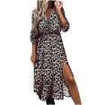 thumbnail image 1 of Odeerbi Dresses for Women 2025 Casual Maxi Dresses Ladies Loose Print Three Quarter Sleeve Mini Dress Dress Khaki, 1 of 8