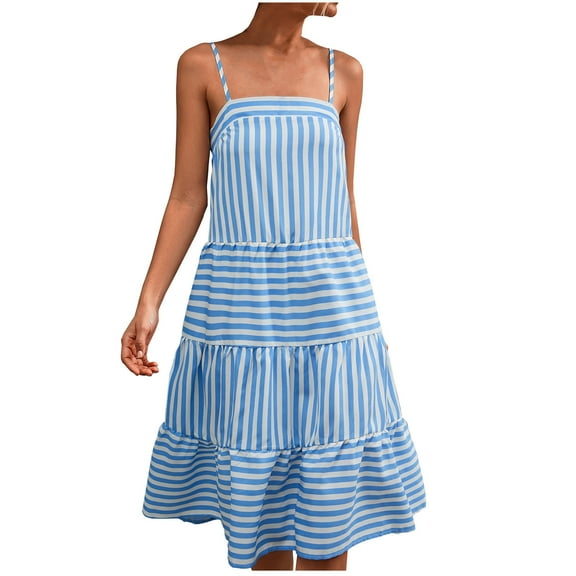 Odeerbi Dresses for Women 2025 Casual Dresses Erogenous Trendy Sling Mid-waist V-neck Sleeveless Strapless Striped Dress Yellow