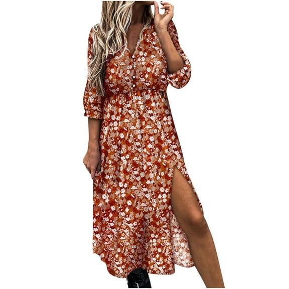 Odeerbi Dresses for Women 2025 Casual Maxi Dresses Ladies Loose Print Three Quarter Sleeve Mini Dress Dress Camouflage