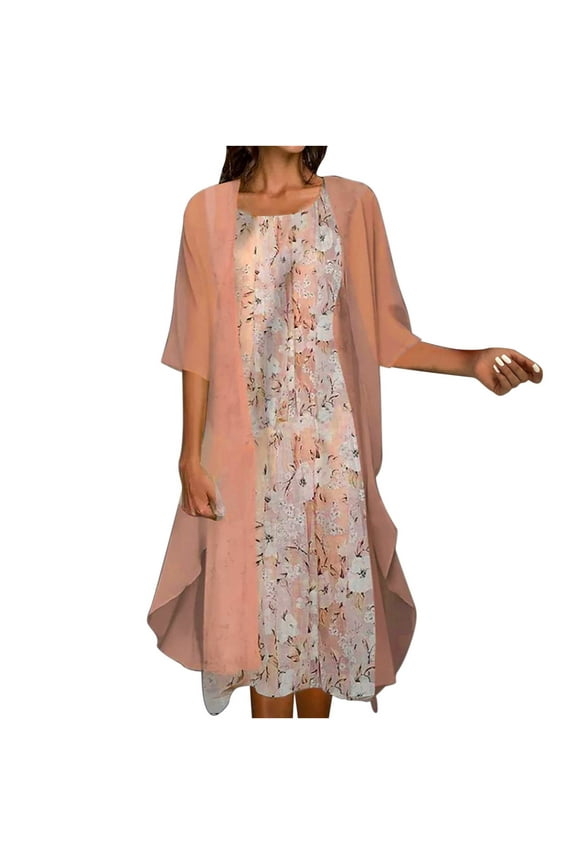 Dresses for Women 2025 Maxi Dress Boho Dress Half Sleeve Smock + Dress Two Piece Set Knee Length Beach Dress Orange