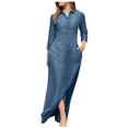 thumbnail image 1 of Odeerbi Dresses for Women 2025 Maxi Dress Fashion Turndown Collar Loose And Comfortable Long Sleeve Long Dress Light Blue, 1 of 8