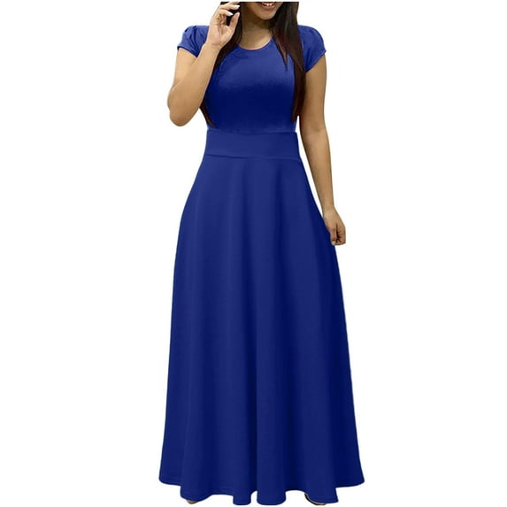 Odeerbi Dresses for Women 2025 Maxi Dress Solid Color Colorful Dress Short Sleeve Beach Casual Sundress Purple