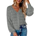 thumbnail image 1 of Odeerbi Fall Winter Crochet Knit Shrug Sweater For Women V Neck Cropped Cardigan Sweater Open Front Short Shawl Sweater 2024 Long Sleeved Button Top Gray, 1 of 1