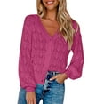 thumbnail image 1 of Odeerbi Fall Winter Crochet Knit Shrug Sweater For Women V Neck Cropped Cardigan Sweater Open Front Short Shawl Sweater 2025 Long Sleeved Button Top Pink, 1 of 6