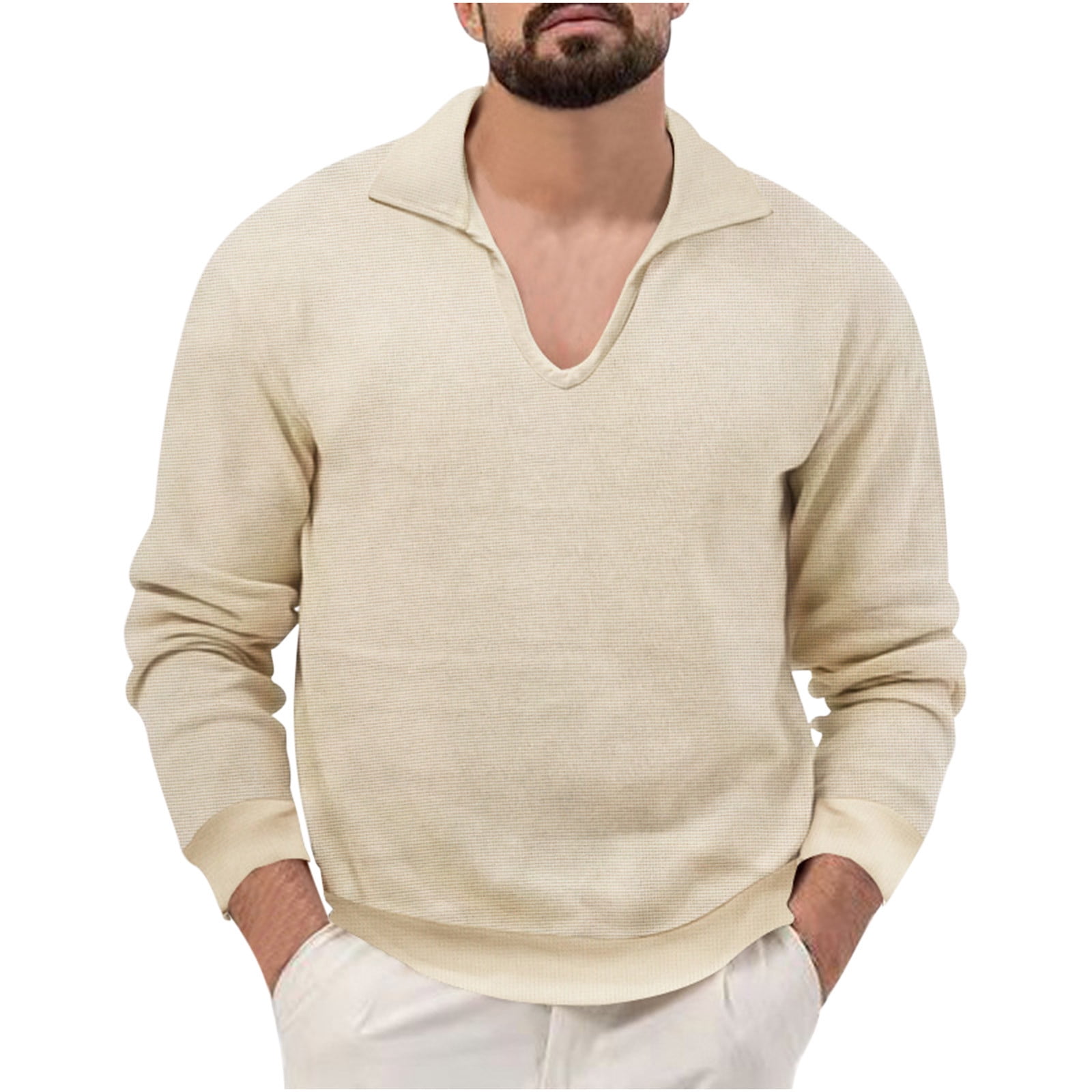Odeerbi Fall Winter Knit Sweaters For Men Solid Color V Neck