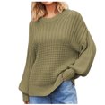 thumbnail image 1 of Odeerbi Fall Winter Knit Sweaters For Women Loose Solid Color Pullover Sweater Fashion 2024 Casual Long Sleeve Round Neck Ladies Warmth Tops Blouse Green, 1 of 8