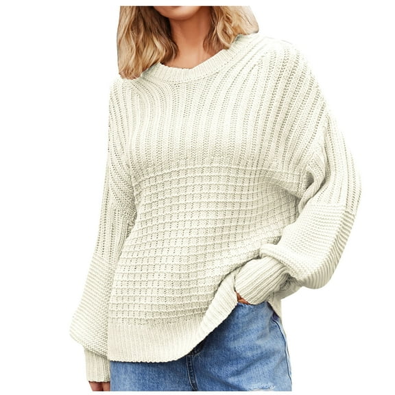 Odeerbi Fall Winter Knit Sweaters For Women Loose Solid Color Pullover Sweater Fashion 2025 Casual Long Sleeve Round Neck Ladies Warmth Tops Blouse Beige