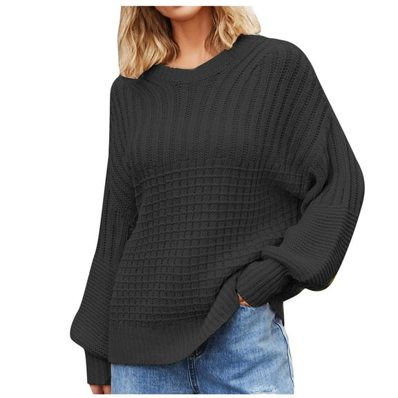Odeerbi Fall Winter Knit Sweaters For Women Loose Solid Color Pullover Sweater Fashion 2025 Casual Long Sleeve Round Neck Ladies Warmth Tops Blouse Black
