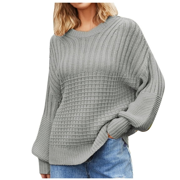 Odeerbi Fall Winter Knit Sweaters For Women Loose Solid Color Pullover Sweater Fashion 2025 Casual Long Sleeve Round Neck Ladies Warmth Tops Blouse Gray