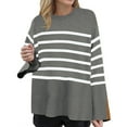 thumbnail image 1 of Odeerbi Fall Winter Striped Cotton Sweater For Women 2025 Long Sleeve Crew Neck Side Slit Oversized Pullover Sweater Gray, 1 of 5