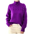 thumbnail image 1 of Odeerbi Fall Winter Turtleneck Sweater For Women New 2025 Fashion Cable Weaving Long Sleeve High Neck Sweater Purple, 1 of 4