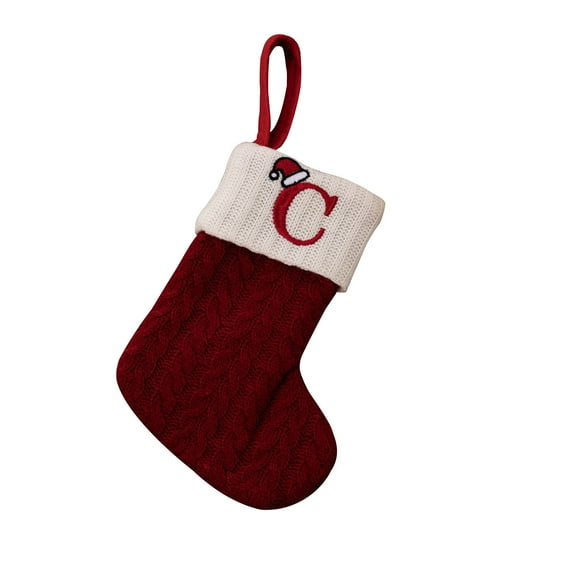 Odeerbi Family Initial Christmas Stocking Knit Xmas Socks Decoration Christmas Letter Printed Wool Stocking Pendant Christmas Decorations Gift Bag Red