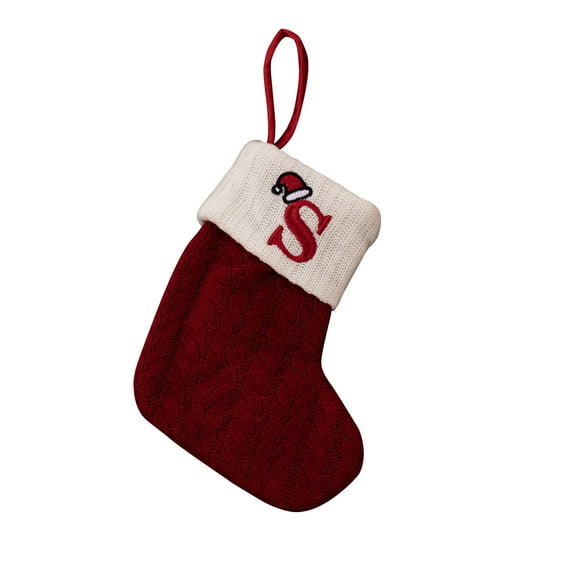 Odeerbi Family Initial Christmas Stocking Knit Xmas Socks Decoration Christmas Letter Printed Wool Stocking Pendant Christmas Decorations Gift Bag Red