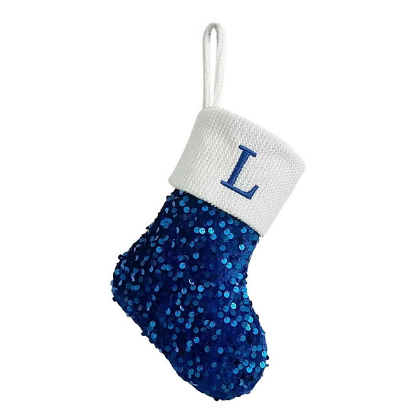 Odeerbi Family Initial Christmas Stocking Knit Xmas Socks Decoration Christmas Letter Solid Wool Stocking Pendant Christmas Decorations Gift Bag Socks Blue