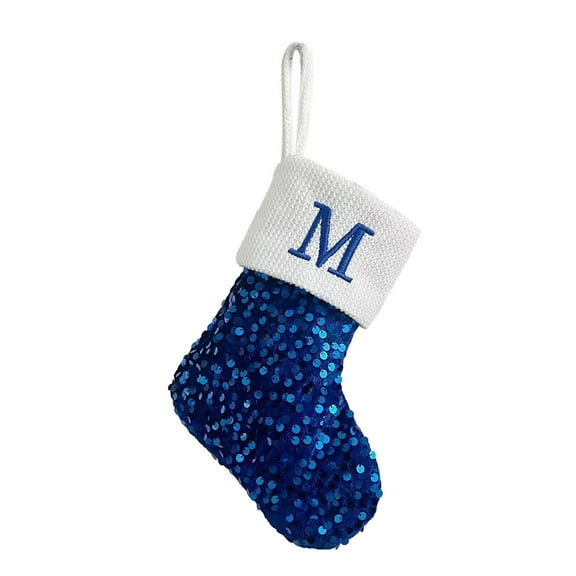 Odeerbi Family Initial Christmas Stocking Knit Xmas Socks Decoration Christmas Letter Solid Wool Stocking Pendant Christmas Decorations Gift Bag Socks Blue