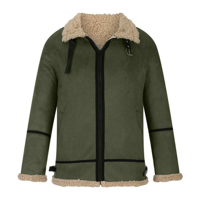 Odeerbi Faux Furry Coat For Men Winter Coats 2024 Casual Keep Warm Thicken Long Sleeve Turndown Jacket Zipper Patchwork Green Walmart