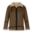 thumbnail image 1 of Odeerbi Faux Furry Coat For Men Winter Coats Casual Keep Warm Thicken Long Sleeve Turndown Jacket Zipper Patchwork Khaki, 1 of 5