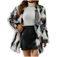 thumbnail image 1 of Odeerbi Faux Furry Coat for Women 2025 Warm Jacket Winter Print V-neck Outerwear Gray, 1 of 9