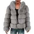 thumbnail image 1 of Odeerbi Faux Furry Coat for Women 2025 Warm Jacket Winter Solid V-neck Outerwear Gray, 1 of 5
