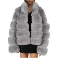 thumbnail image 1 of Odeerbi Faux Furry Coat for Women 2025 Warm Jacket Winter Solid V-neck Outerwear Hot Pink, 1 of 5