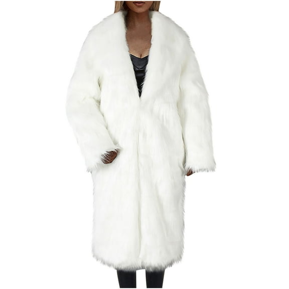 Odeerbi Faux Furry Coat for Women 2025 Warm Jacket Winter Turn Down Collar Outerwear White