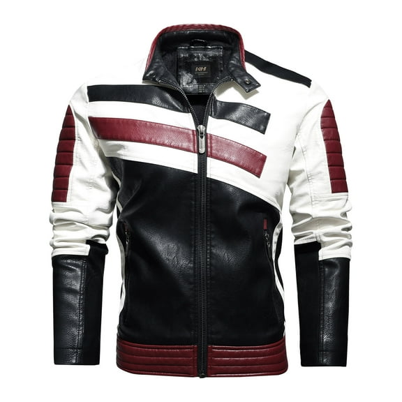 Odeerbi Faux Leather Outwear Jackets for Men 2025 Casual Trendy Motorcycle Leather Winter Racing Suit Top Zipper Stand-up Collar Jacket Coats Red