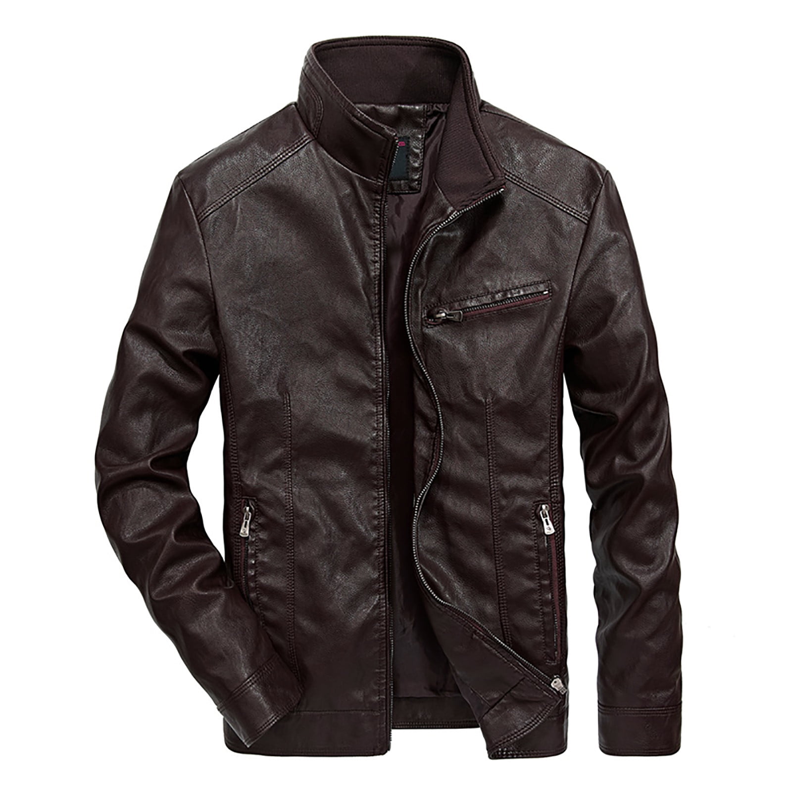 Odeerbi Faux Leather Outwear Jackets for Men Autumn And Winter Casual Baseball Uniform Leather Jacket Leather Jacket Dark Blue