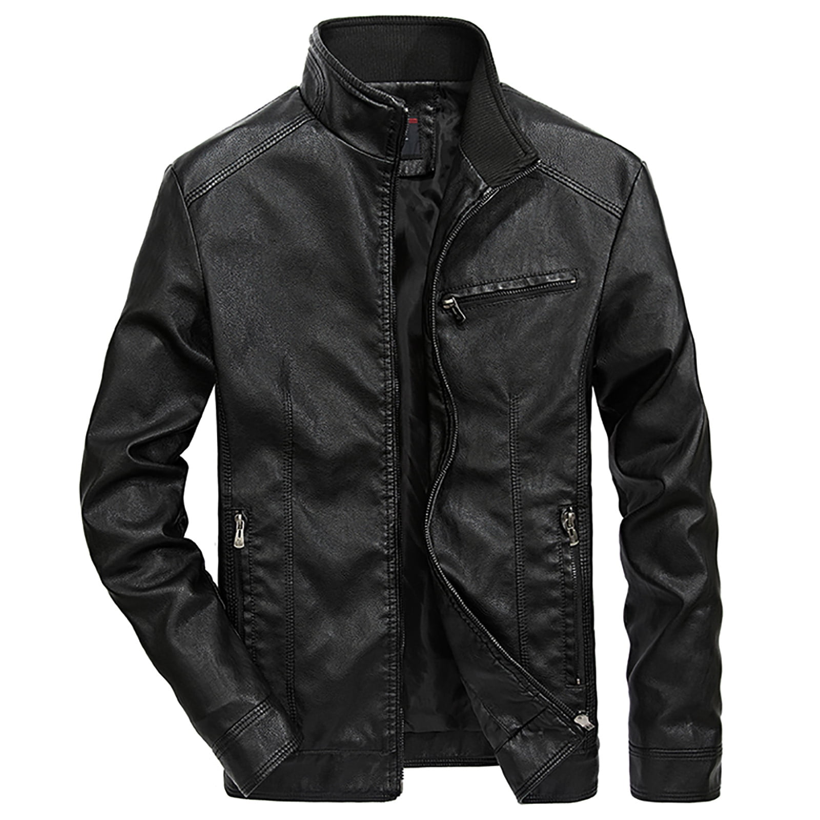 Odeerbi Faux Leather Outwear Jackets for Men Autumn And Winter Casual Baseball Uniform Leather Jacket Leather Jacket Dark Blue