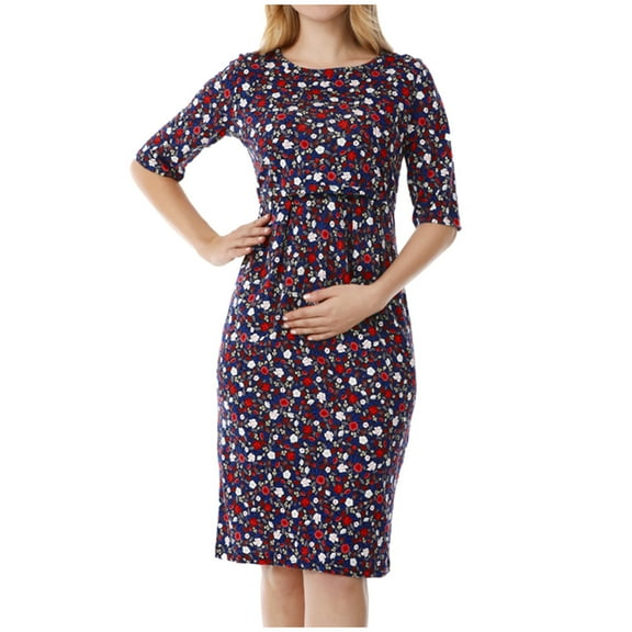 Odeerbi Floral Maternity Dress Summer Pregnancy Dresses for Women Nursing Gown Breastfeeding Clothes Ladies Fashion Flower Print Pregnant Clothes Short Sleeve Dress Burgundy
