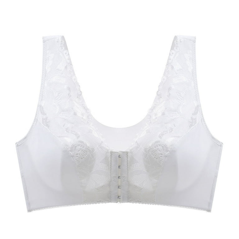 Odeerbi Front Closure Bras for Women 2024 Plus Size Wireless Bras Lace  Comfortable Breathable Anti-exhaust Base Solid Back Underwear White