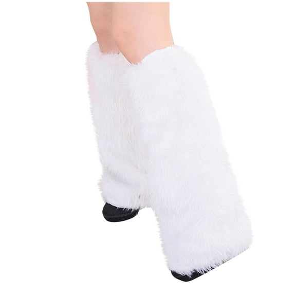 Odeerbi Furry Leg Warmers for Women 2025 Fashion Christmas Fuzzy Leg Warmers Long Plush Stage Performance Socks White