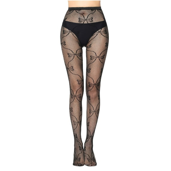 Odeerbi Garter Belts and Stocking Sets for Women 2024 Fashion Hollow Out Heart Print Base Pantyhose Fishnet Bottoming Fishnet Socks Black
